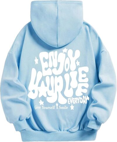 SHENHE Girl's Casual Hoodie Back Pattern Slogan Print Loose Fit Pullover Sweatshirt in Saudi Arabia