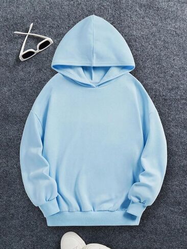 SHENHE Girl's Casual Hoodie Back Pattern Slogan Print Loose Fit Pullover Sweatshirt in Saudi Arabia