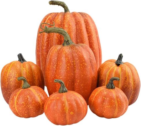 7PCS Thanksgiving Artificial Pumpkin Decoration Various Sizes Pumpkin Decorations, Realistic Foam Yellow Pumpkin for Fall Harvest Party, Halloween Thanksgiving Decoration in Saudi Arabia