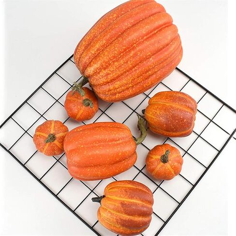 7PCS Thanksgiving Artificial Pumpkin Decoration Various Sizes Pumpkin Decorations, Realistic Foam Yellow Pumpkin for Fall Harvest Party, Halloween Thanksgiving Decoration in Saudi Arabia