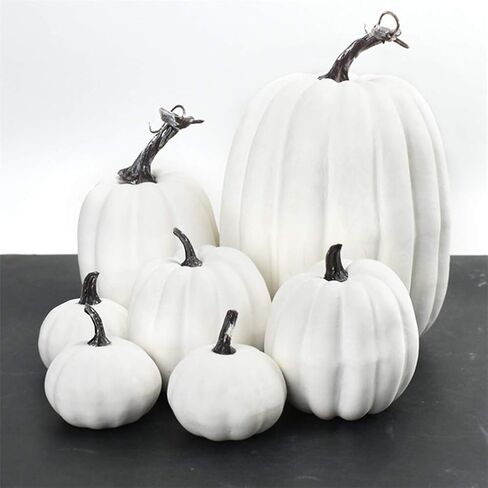 7PCS Thanksgiving Artificial Pumpkin Decoration Various Sizes Pumpkin Decorations, Realistic Foam Yellow Pumpkin for Fall Harvest Party, Halloween Thanksgiving Decoration in Saudi Arabia