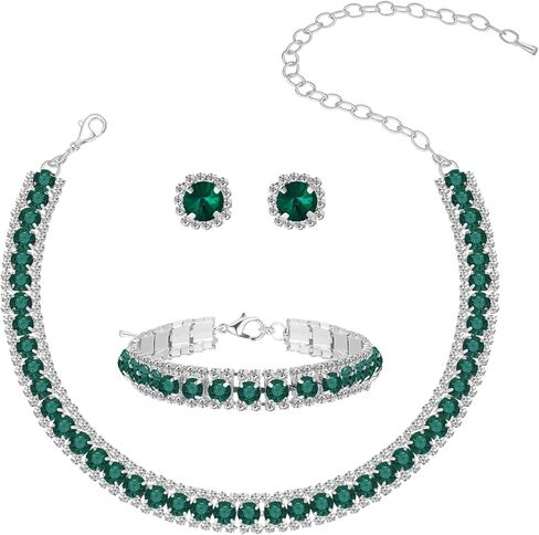 Women Rhinestone Crystal Jewelry Set Crystal Tennis Design Rhinestone Choker Necklace Link Bracelet Teardrop Earrings Set Wedding Bridal Bridesmaids Party in Kuwait