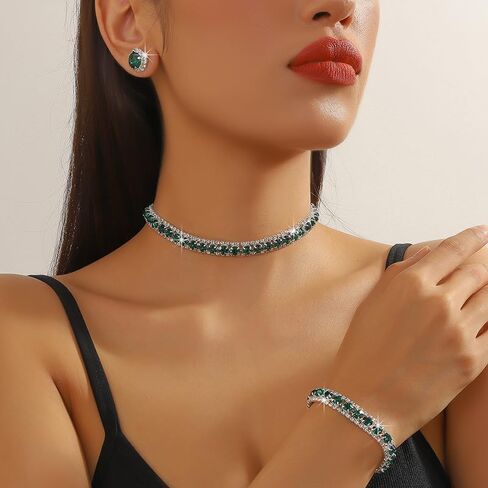 Women Rhinestone Crystal Jewelry Set Crystal Tennis Design Rhinestone Choker Necklace Link Bracelet Teardrop Earrings Set Wedding Bridal Bridesmaids Party in Kuwait