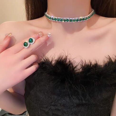 Women Rhinestone Crystal Jewelry Set Crystal Tennis Design Rhinestone Choker Necklace Link Bracelet Teardrop Earrings Set Wedding Bridal Bridesmaids Party in Kuwait