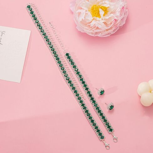 Women Rhinestone Crystal Jewelry Set Crystal Tennis Design Rhinestone Choker Necklace Link Bracelet Teardrop Earrings Set Wedding Bridal Bridesmaids Party in Kuwait