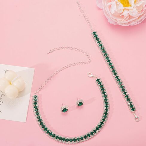 Women Rhinestone Crystal Jewelry Set Crystal Tennis Design Rhinestone Choker Necklace Link Bracelet Teardrop Earrings Set Wedding Bridal Bridesmaids Party in Kuwait