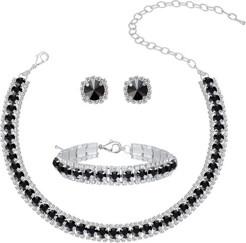 Women Rhinestone Crystal Jewelry Set Crystal Tennis Design Rhinestone Choker Necklace Link Bracelet Teardrop Earrings Set Wedding Bridal Bridesmaids Party in Kuwait