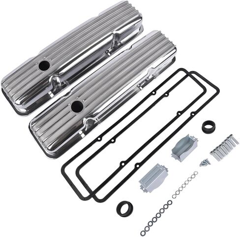 Polished Aluminum Finned Short Valve Cover Replacement for Chevy small block 283, 302, 305, 327, 350, 400 1958-86 in Kuwait