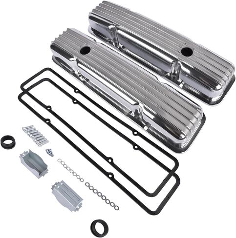 Polished Aluminum Finned Short Valve Cover Replacement for Chevy small block 283, 302, 305, 327, 350, 400 1958-86 in Kuwait