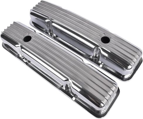 Polished Aluminum Finned Short Valve Cover Replacement for Chevy small block 283, 302, 305, 327, 350, 400 1958-86 in Kuwait