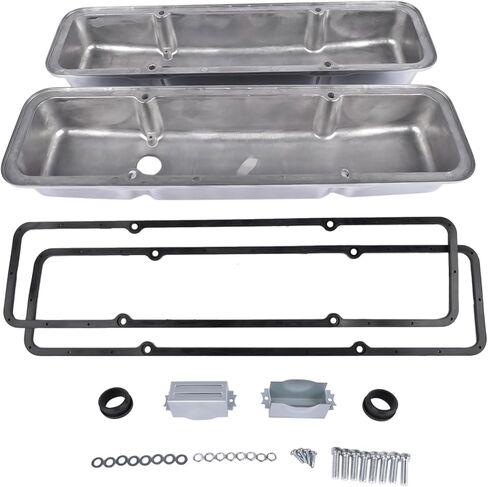 Polished Aluminum Finned Short Valve Cover Replacement for Chevy small block 283, 302, 305, 327, 350, 400 1958-86 in Kuwait
