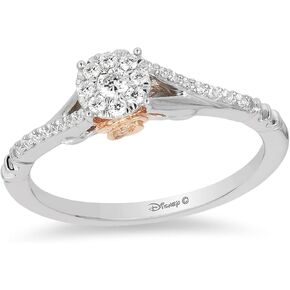 Jewelili Enchanted Disney Fine Jewelry 10K White Gold and Rose Gold 1/5 Cttw Diamond Belle Promise Ring