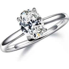 MOOSEA 1.5CT البيضاوي قطع مويسانيتي خواتم الخطبة للنساء، رائعة D اللون VVS1 مختبر الوضوح خلق مويسانيتي خواتم 14K الذهب الأبيض فيرميل مويسانيتي خاتم سوليتير للنساء خواتم الزفاف