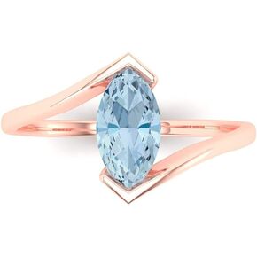 1Ct Marquise Cut - Natural Aquamarine - 14k White Gold - Solitaire Wedding Engagement Bridal Promise Ring