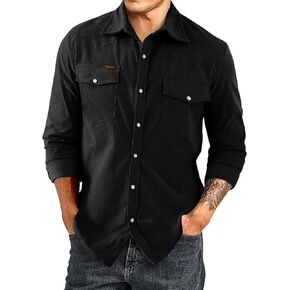 JMIERR Men's Corduroy Shirts Casual Western Long Sleeve Button Down Shacket Jackets with 2 Flap Pocket