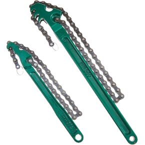 Lasnten 2 Pcs Large Chain Oil Filter Wrench Reversible Chain Wrench with 12 Inch 16 Inch Chain Wrench Adjustable Heavy Duty Carbon Steel Chain Sturdy Pipe Fittings Tool Spanner for Ratcheting(Green)