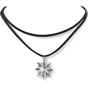 Sacina Gothic Boho Layered Sun Choker Necklace, Black Choker, Boho Choker, Gothic Choker, Boho Choker Necklace, Halloween Christmas New Year Jewelry Gift For Women