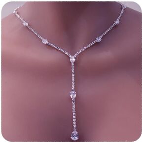YERTTER Silver Sparkly Full Rhinestone Chain Choker Tassel Necklace Long Crystal Collar Necklace Statement Choker Necklace for Party Music Bar Women Silver 1