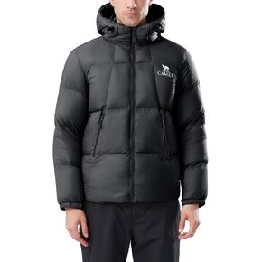 CAMEL Men's Lightweight Puffer Jacket 700-Fill Insulated Down Hooded Jacket Thickened Warm Winter Coat for Hiking & Skiing