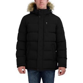 Nautica Men's Faux Fur Trim Puffer Jacket with Removable Hood