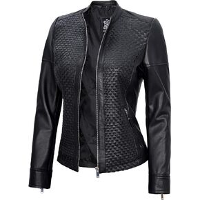 Decrum Real Leather Jackets for Women Black and Brown Motorcycle Style Moto Biker Outerwear Coat