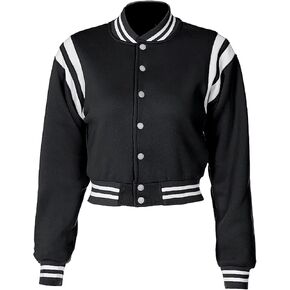 babyhealthy Women Cropped Varsity Jacket Retro Baseball Jacket Bomber Coat Streetwear