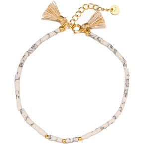 White Turquoise Beaded Bracelet for Women with Tassels, 6 Inches
