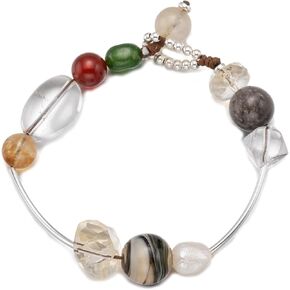 Colorful Gemstone Beaded Bracelet for Women, Assorted Natural Stones, 925 sterling Silver tube, 6 inches length