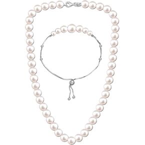 LeCalla Flaunt 925 Sterling Silver Pearl Combo | Combo of Pearl Bolo Bracelet & Pearl Necklace