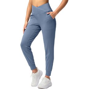 SANTINY Women's Joggers with Pockets Crossover Waist Yoga Pants Loose Athletic Leggings for Workout, Running, Lounge