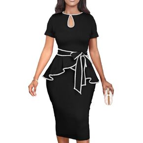 Elegant Peplum Dresses for Women Business Knee Length Vintage Bodycon Dresses Split Back Zipper