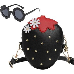 Little Girls Wallet Cute Bunny Bow Fashion Crossbody Bag Sunglasses Handbag Set, Birthday Gift for Girls(Black)