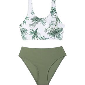 Milumia Girl's Two Piece Bikini Set Tropical Print Swimsuit Swimwear