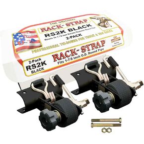 2 Pack, Rack-Strap, The Original Ladder Rack Tie-Down, Round Mounting Bracket, RS2 Gold 1-7/8 Inch Diameter Round Mounting Bracket, Bolt Installation Hardware Included, 8 Foot Black Strap