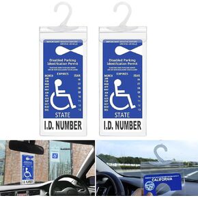 Pack-2 Car 12.6" x 6" Disabled Parking Permit Hanging Bag, Clear PVC Protective Cover with Hook, Portable Handicap Parking Placard, Universal for Cars Interior Accessories (Transparent)