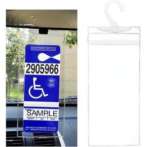 2 PCS Handicap Placard Holder, 11.6"×5" Transparent Disabled Parking Permit Protective Holder Sleeve, Automotive Disabled Placard Cover with Large Hanger, Car Accessories