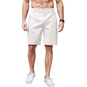 COOFANDY Men's Casual Shorts Linen Flat Front Shorts Elastic Waist Summer Beach Shorts