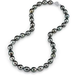 THE PEARL SOURCE 14K Gold 9-10mm Baroque Genuine Black Tahitian South Sea Cultured Pearl Necklace in 18" Princess Length for Women