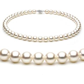 14K Gold 9-10mm White Freshwater Cultured Pearl Necklace in AAA Quality, 16, 18, 20 Inches