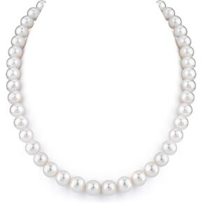 THE PEARL SOURCE 14K Gold 9-10mm AAAA Quality White Freshwater Cultured Pearl Necklace for Women in 17" Princess Length