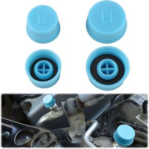 Car Air Conditioner Valve Caps, 4 Pcs Blue R134a AC System Dust Caps for Low & High Pressure Ports, Universal Fit for Cars, Trucks, SUVs, Durable Plastic with Rubber Gasket, AC Accessories