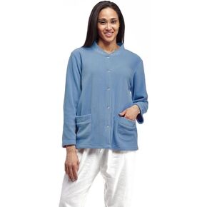 LA CERA Women's Embroidered Snap Front Fleece Bed Jacket