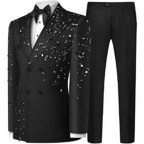 Men's 2 Piece Double Breasted Suits Slim Fit Tuxedo Jacket and Dress Pants Set for Wedding Business Prom Suits