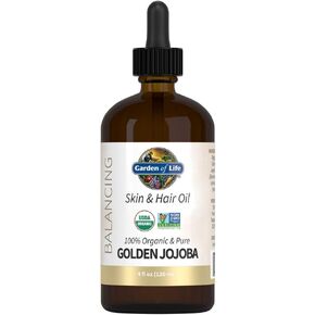 Garden of Life Jojoba Oil 100% Organic & Pure Golden Jojoba Oil for Hair, Skin and Face - Cold Pressed Jojoba Body Oil, Massage, or Use as a Carrier Oil for Making Lip Balms & Body Butters, 4 fl oz