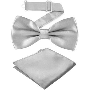 Adjustable Bowtie and Pocket Square Men Bowtie and Handkerchief Solid Color Double Fold Pre-Tied Bow Tie for Wedding Party