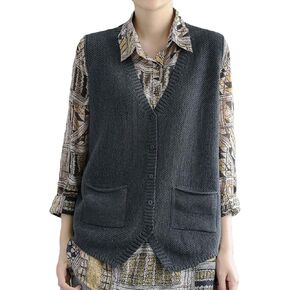 Wowcarbazole Womens V Neck Sweater Vest Sleeveless Button Down Solid Knit Cardigan Vest Casual Knitted Tank Tops with Pockets