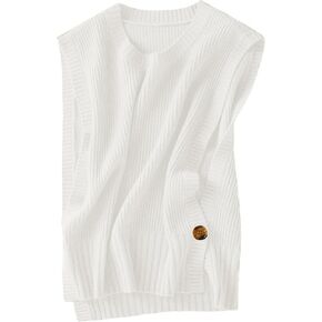 Womens Round Neck Knit Tank Vest Split Split Pullover Sleeveless Ribbed Knit Sweater Vest Tops