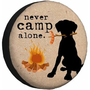 Never Camp Alone Spare Tire Cover Dog Bonfire Branch with Ham Sausage Weatherproof Universal Wheel Protectors Camper Tire Covers for Trailer Rv Travel(17 inch)