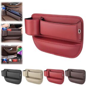 Car Seat Gap Storage Box, Universal Seat Gap Organizer, Premium Leather Car Seat Gap Filling Storage Box Suitable for Mobile Phones, Lipsticks, keys, Wallets, Water Cups (Red)