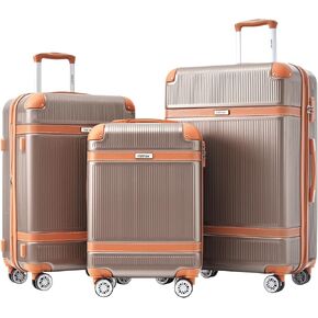 Merax Hardside Rugged Travel Suitcase Luggage with 8 Spinner Wheels, Collision-Protection Angle, 3-Piece Set, TSA Lock, Expandable, Carry-On Luggage (20/24/28,Black)